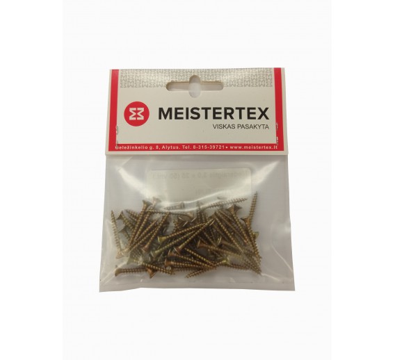 Tvirtinimo detalės. Medsraigčiai, savisriegiai, savigręžiai. Medsraigčiai PZ galvute geltoni/balti. Medsraigtis įl. g. 3x25, geltonas, 50 vnt. 