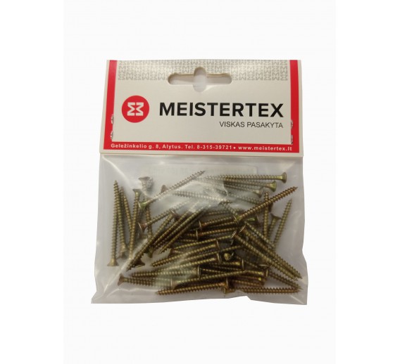 Tvirtinimo detalės. Medsraigčiai, savisriegiai, savigręžiai. Medsraigčiai PZ galvute geltoni/balti. Medsraigtis įl. g. 3x40, geltonas, 50 vnt. 