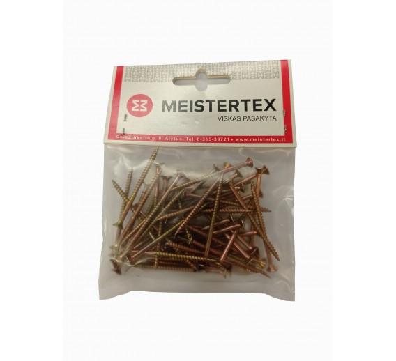Tvirtinimo detalės. Medsraigčiai, savisriegiai, savigręžiai. Medsraigčiai PZ galvute geltoni/balti. Medsraigtis įl. g. 3x45, geltonas, 50 vnt. 