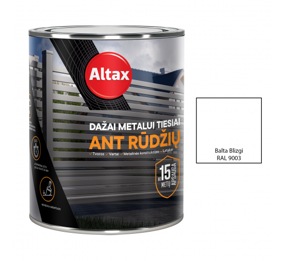 Dažai. Dažai, dažymo įrankiai, dažymo juostos. Metalo dažai. Metalo dažai ALTAX balti blizgūs 0,75l 