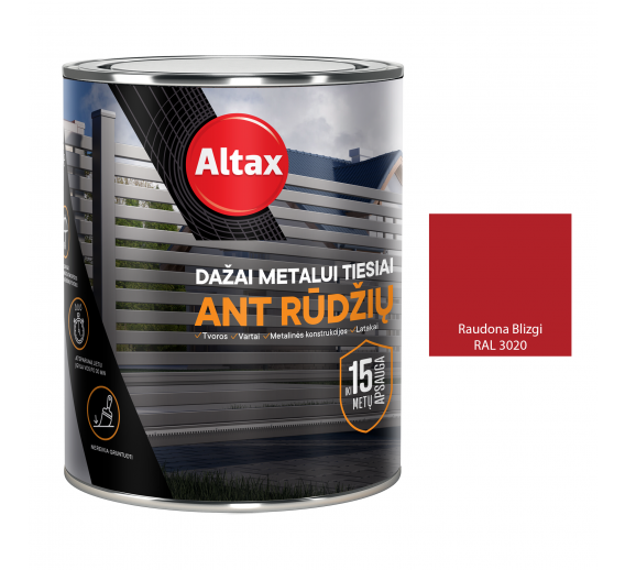 Dažai. Dažai, dažymo įrankiai, dažymo juostos. Metalo dažai. Metalo dažai ALTAX raudoni blizgūs 0,75l 