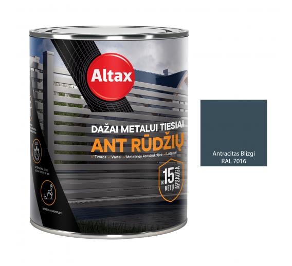Dažai. Dažai, dažymo įrankiai, dažymo juostos. Metalo dažai. Metalo dažai ALTAX antracito blizgūs 0,75l 