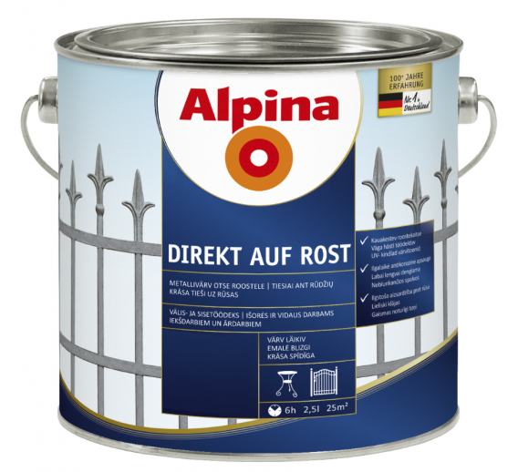Dažai. Dažai, dažymo įrankiai, dažymo juostos. Metalo dažai. Metalo dažai Direkt auf Rost bordo RAL3005 2.5 l 