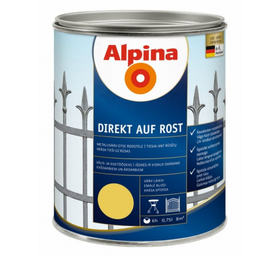 Dažai. Dažai, dažymo įrankiai, dažymo juostos. Metalo dažai. Metalo dažai Direkt auf Rost geltonos 0.75 l 