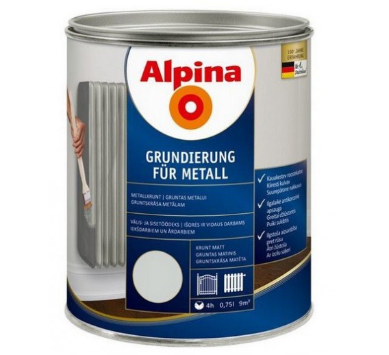 Dažai. Glaistas, gruntas, klijai, skiedikliai. Gruntai. Gruntas metalui. Metalo gruntas ALPINA METALLGRUND 0,75l 