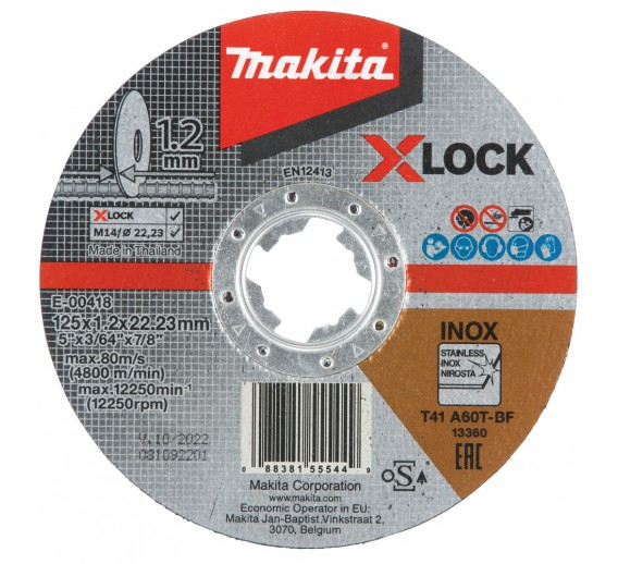 Darbo įrankiai. Įrankių priedai. Metalo pjovimo diskai. Metalo pjovimo diskas Makita Xlock, 125x1,2 mm 