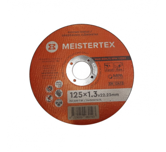 Darbo įrankiai. Įrankių priedai. Metalo pjovimo diskai. Metalo pjovimo diskas MEISTERTEX 125x1,3x22,23 mm 10 vnt 