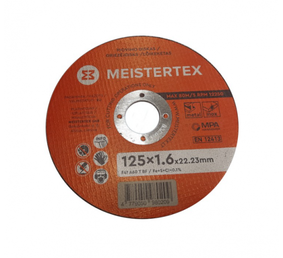 Darbo įrankiai. Įrankių priedai. Metalo pjovimo diskai. Metalo pjovimo diskas MEISTERTEX 125x1,6x22,23 mm 10 vnt 