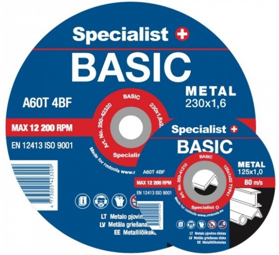Darbo įrankiai. Įrankių priedai. Metalo pjovimo diskai. Metalo pjovimo diskas Specialist Basic 125x1,6x22 mm 