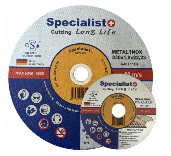 Darbo įrankiai. Įrankių priedai. Metalo pjovimo diskai. Metalo pjovimo diskas Specialist LongLife 125x1.6x22 
