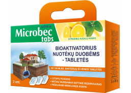 Švaros prekės. Priemonės lauko tualetams. Microbec tabletė nuotekų duobėms, 3x20g