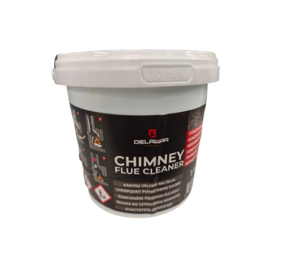 Šildymas. Šildymas ir vėdinimas. Šildymo įrangos priežiūra. Milteliai kamino valymui Delawar 1 kg