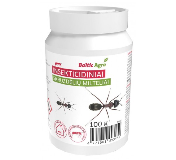 Sodo ir daržo prekės. Priemonės prieš kenkėjus. Priemonės prieš ropojančius ir skraidančius vabzdžius. Milteliai nuo skruzdžių Baltic Agro 100 g
