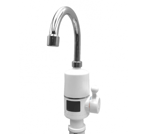 Santechnikos prekės. Vonios įranga. Maišytuvai, dušo komplektai. Virtuvės maišytuvai. Maišytuvas su momentiniu vandens šildytuvu baltas 