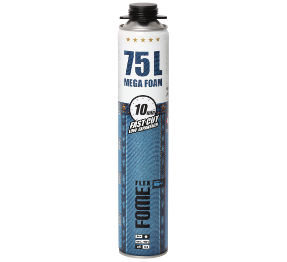 Vidaus apdailos prekės. Hermetikai, montavimo putos, sandarinimo juostos. Sandarinimo, montavimo putos. Montavimo putos FOME FLEX FAST CUT 75L, 870 ml 