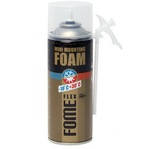 Vidaus apdailos prekės. Hermetikai, montavimo putos, sandarinimo juostos. Sandarinimo, montavimo putos. Montavimo putos FOME FLEX Mini mounting foam 230 ml 