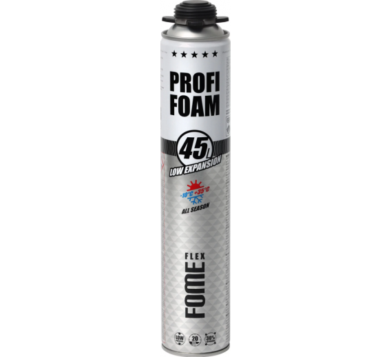 Vidaus apdailos prekės. Hermetikai, montavimo putos, sandarinimo juostos. Sandarinimo, montavimo putos. Montavimo putos FOME FLEX Profi Foam 45L 