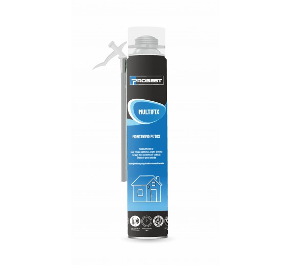 Vidaus apdailos prekės. Hermetikai, montavimo putos, sandarinimo juostos. Sandarinimo, montavimo putos. Montavimo putos PROBEST MULTIFIX 750ml