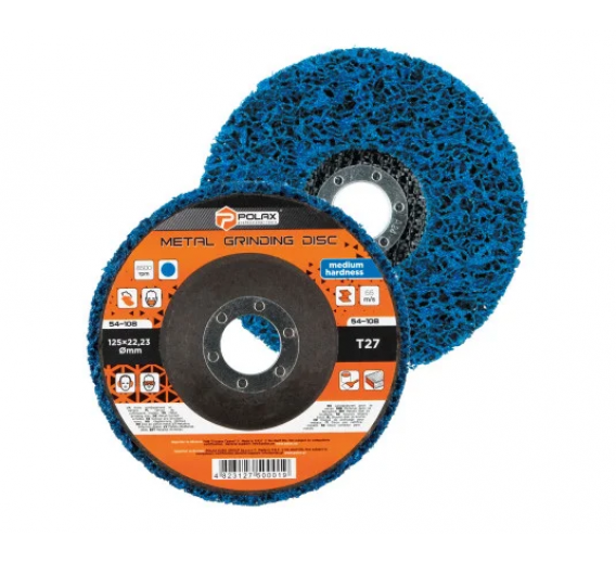 Darbo įrankiai. Įrankių priedai. Šlifavimo medžiagos. Fibro šlifavimo diskai. Nailoninis šlifavimo diskas Polax 54-108 blue medium, 125 mm 