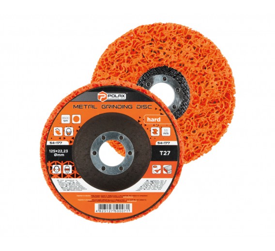 Darbo įrankiai. Įrankių priedai. Šlifavimo medžiagos. Fibro šlifavimo diskai. Nailoninis šlifavimo diskas Polax 54-177 orange, 125 mm 
