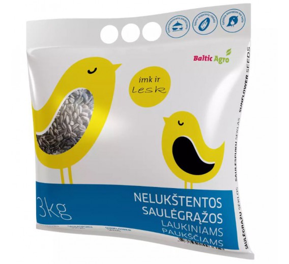 Gyvūnų prekės. Kombinuoti pašarai. Lesalai paukščiams. Nelukštentos saulėgrąžos paukščiams 3 kg 