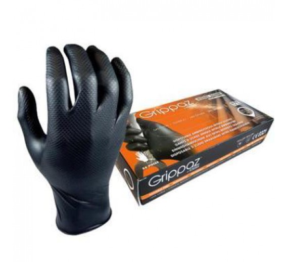 Darbo saugos prekės. Darbo pirštinės. Nitrilinės juodos pirštinės M-Safe Grippaz 50 vnt. XL d. 