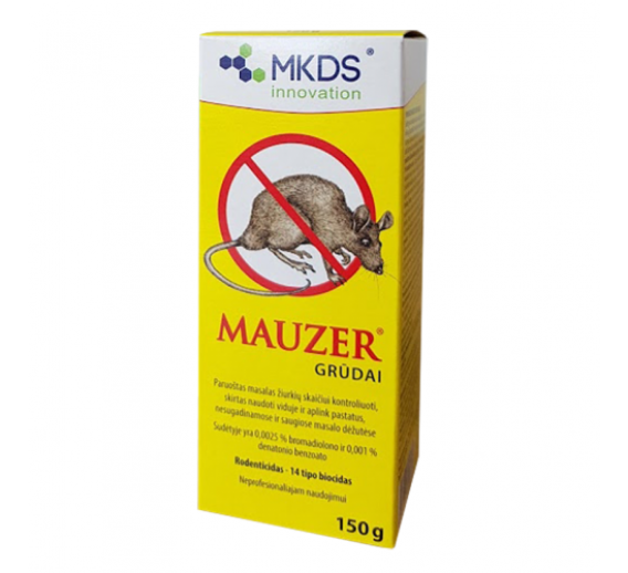 Sodo ir daržo prekės. Priemonės prieš kenkėjus. Priemonės prieš žiurkes, peles ir kurmius. Nuodai pelėms ir žiurkėms Mauzer 150 g
