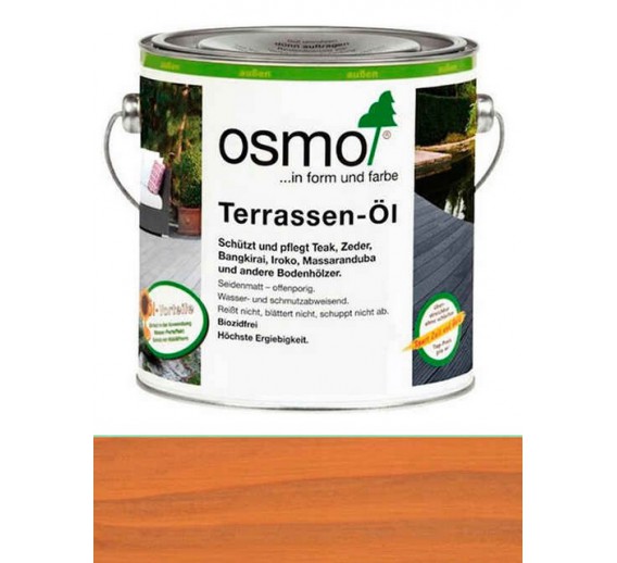 Dažai. Medienos apsaugos ir dekoravimo priemonės. Aliejus medienai. Osmo aliejus terasoms 004 melsvujų pociūgų 0.75l 