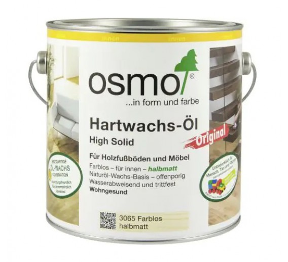 Dažai. Medienos apsaugos ir dekoravimo priemonės. Aliejus medienai. Osmo Hardwax aliejus Original 3065 pusiau matinis 2.5l 