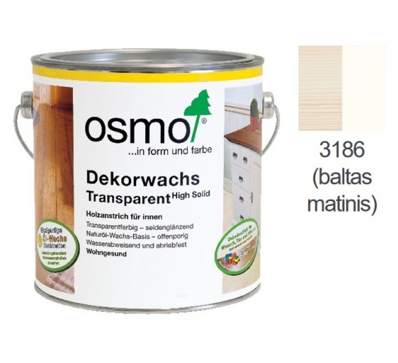 Dažai. Medienos apsaugos ir dekoravimo priemonės. Impregnantai-dažyvės su vaško priedais. Osmo vaškas medienai 3186 baltas matinis 0.75l 