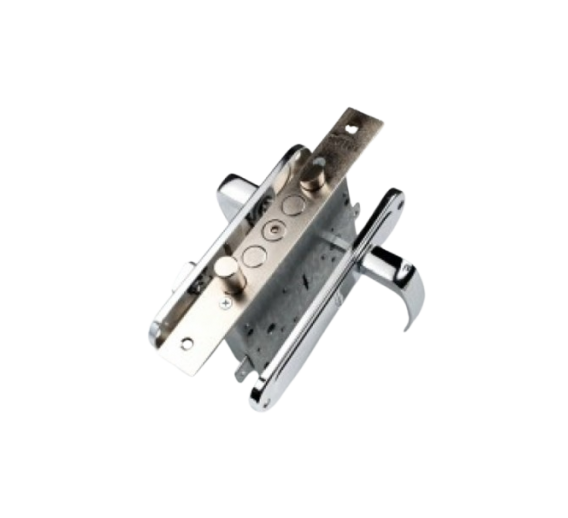 Vidaus apdailos prekės. Durys, jų dalys. Durų furnitūra. Spynos durims, pakabinamos spynos. Spynos durims. Pagrindinė spyna Elbor-Granit 6-43 dešinė