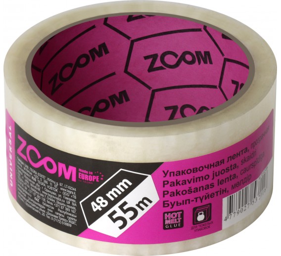 Vidaus apdailos prekės. Pakavimo, izoliacinės, lipnios juostos. Pakavimo juostos, pakavimo medžiagos. Pakavimo juosta 48mm x 45m skaidri ZOOM