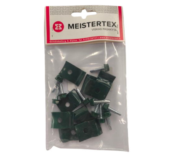 Metalų gaminiai . Tvoros, tvoralentės, tinklai tvoroms. Tvorų tvirtinimo elementai. Panelės laikiklis žalias 10vnt 