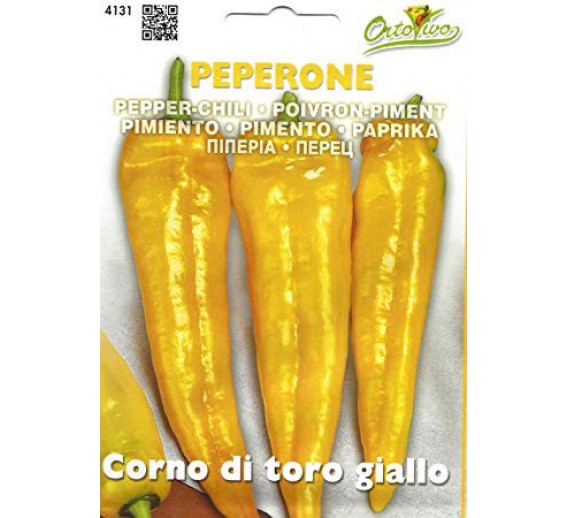 Sodo ir daržo prekės. Sėklos, daigyklos, durpinės tabletės. Paprikų sėklos. Paprika Corno di toro giallo Hortus 0,5g 