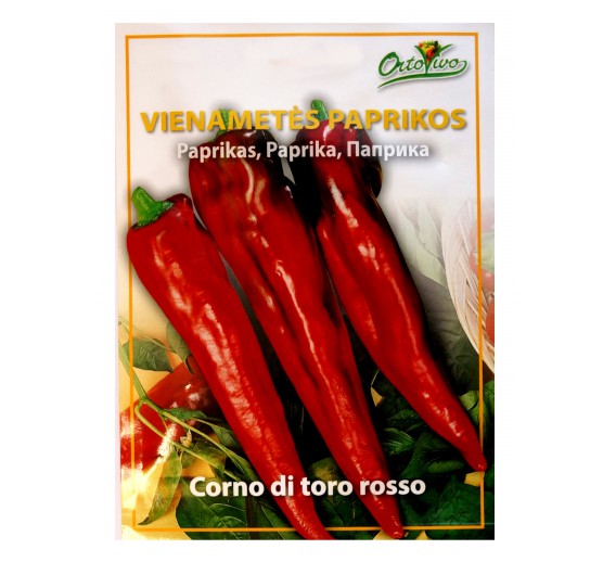 Sodo ir daržo prekės. Sėklos, daigyklos, durpinės tabletės. Paprikų sėklos. Paprika Corno di toro rosso 0,5g 