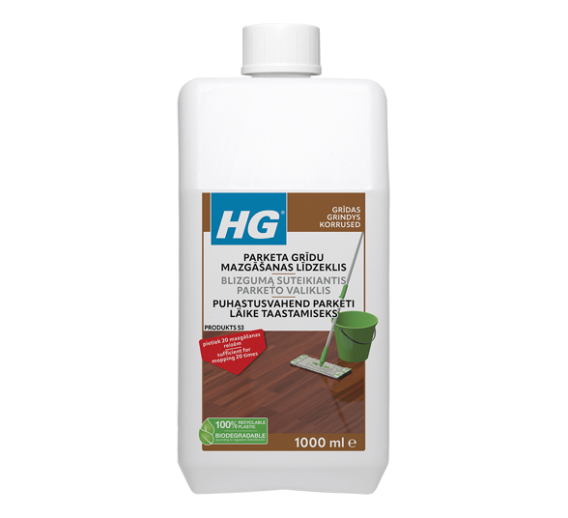 Švaros prekės. Buitinė chemija, valikliai. Parketo valiklis suteikiantis blizgesio HG 1l