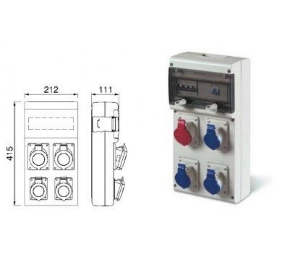 Elektros prekės. Elektros skydai, paskirstymo dėžės. Paskirstymo dėžė Scame 632D.312W 1x32A 5P 1x16A 5P 72105 