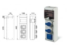 Elektros prekės. Elektros skydai, paskirstymo dėžės. Paskirstymo dėžė Scame 632D.W11 2x16A 5P  2x230V 72200 