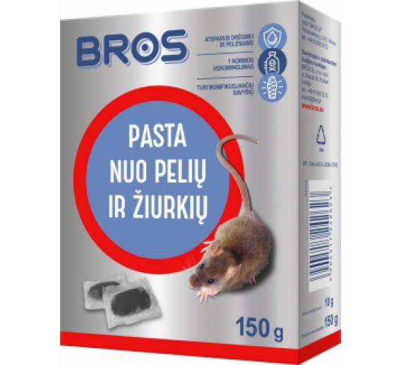 Sodo ir daržo prekės. Priemonės prieš kenkėjus. Priemonės prieš žiurkes, peles ir kurmius. Pasta nuo pelių ir žiurkių BROS 150 g 