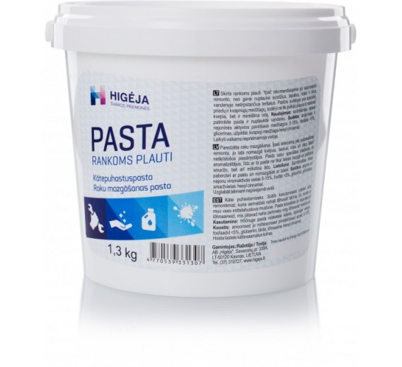 Švaros prekės. Muilas, pasta rankoms plauti. Pasta rankoms plauti 1.3kg HIGĖJA 