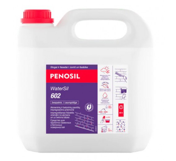 Dažai. Glaistas, gruntas, klijai, skiedikliai. Gruntai. Gruntas betonui, plokštėms. Paviršių impregnavimo priemonė Penosil Water Sil 602 3l 