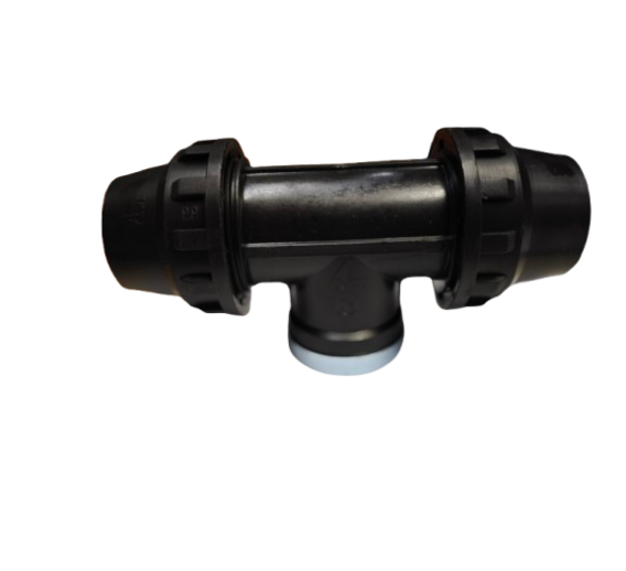 Santechnikos prekės. Vamzdynų sistemos. Lauko vandentiekis. Plastikinės lauko vandentiekio jungtys. PE trišakis vidiniu sriegiu 40x1 1/4