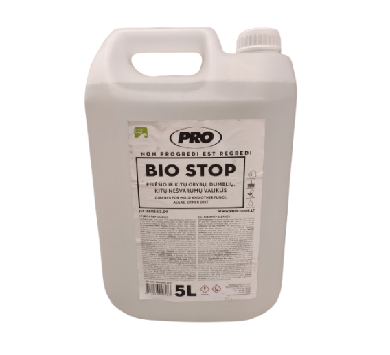 Švaros prekės. Buitinė chemija, valikliai. Pelėsio, grybų ir kitų apnašų valiklis BIO STOP 5l 