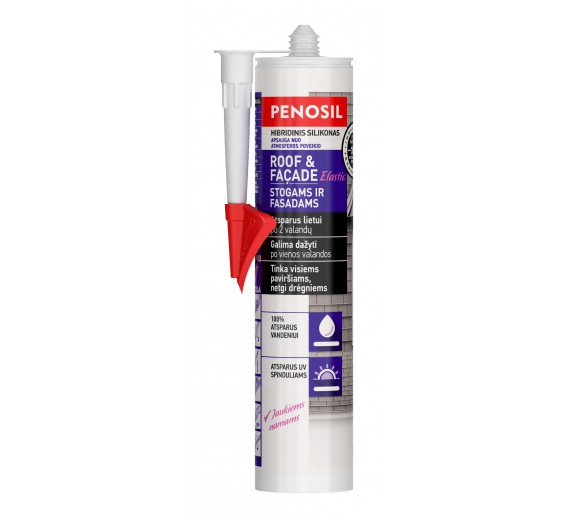 Vidaus apdailos prekės. Hermetikai, montavimo putos, sandarinimo juostos. Kiti hermetikai. PENOSIL stogų ir fasadų hermetikas bespalvis 290ml 