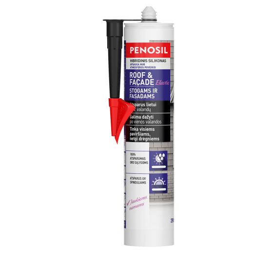 Vidaus apdailos prekės. Hermetikai, montavimo putos, sandarinimo juostos. Kiti hermetikai. PENOSIL stogų ir fasadų hermetikas juodas 290ml 