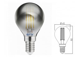Apšvietimas. Lempos, LED lemputės, LED juostos. LED lemputės. LED lemputės E14 cokoliu. Pilka LED lemputė 4W E14 300lm 2700K Filament GTV 