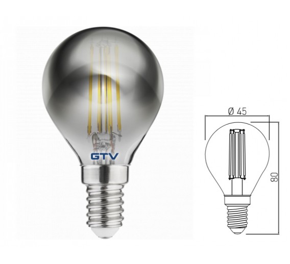 Apšvietimas. Lempos, LED lemputės, LED juostos. LED lemputės. LED lemputės E14 cokoliu. Pilka LED lemputė 4W E14 300lm 2700K Filament GTV 
