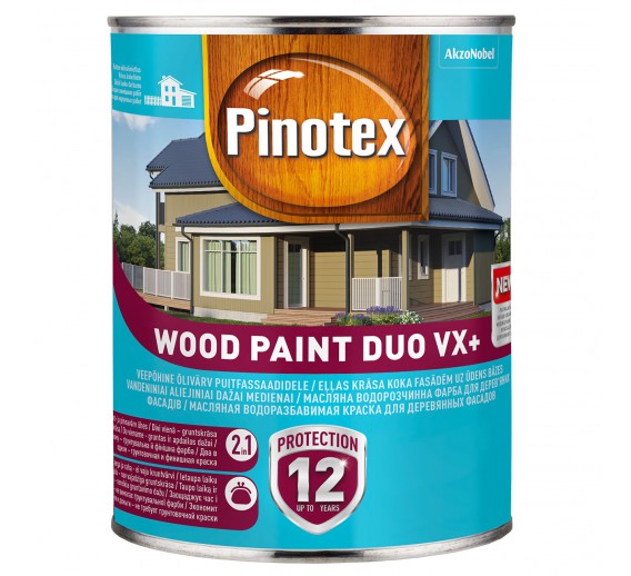 Dažai. Medienos apsaugos ir dekoravimo priemonės. Medienos dažai ir dažyvės. Medžio dažyvės. Pinotex dažai Wood paint Duo VX+ BW 1l 