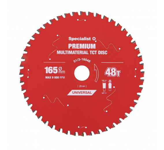 Darbo įrankiai. Įrankių priedai. Diskai diskiniams pjūklams. Pjovimo diskas 165x48Tx20 Multimaterial Specialist+ 