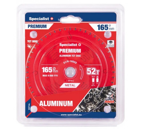 Darbo įrankiai. Įrankių priedai. Diskai diskiniams pjūklams. Pjovimo diskas 165x52Tx20 Aluminium Specialist+ 